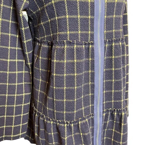 Oddy Plaid Ruffle Zip Up Jacket Chestnut Brown / Gold Windowpane Size Small - Picture 5 of 15